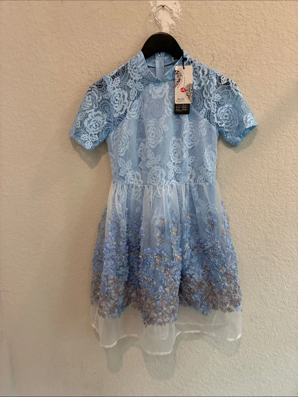 Blue Lace Floral Appliqué Girls' Formal Dress